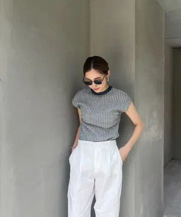 MAISON RAVIEW 깅엄 체크 프렌치 슬리브 TEE