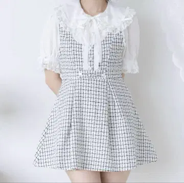 디어마이러브 하트 비트 트위드 점프 스커트 미니 원피스