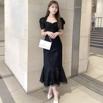 eimy istoire 리틀 플라워 레이스 머메이드 원피스 블랙