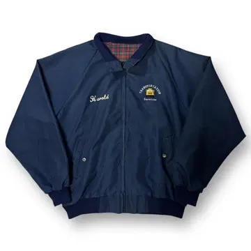 USA제 90s 기업 자수 로고 해링턴 자켓 네이비 짧은 기장 구제 의류