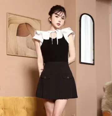다리치 내로우 플리츠 미니 스커트 (블랙)