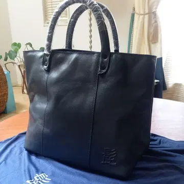HARVEST LABEL 블랙 가죽 토트백 히게백