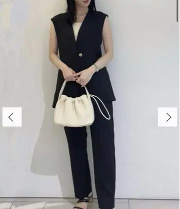 새상품급 라그나문 린넨 라이크 베스트 테이퍼드 팬츠 셋업 블랙 S