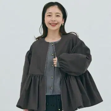 [ coca ] 벌룬 슬리브 개더 자켓 차콜 코카 노카라
