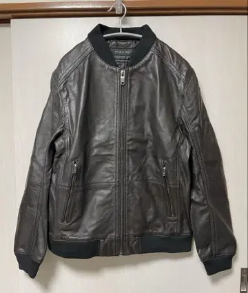 ZARA MAN 그레이 레더 봄버 자켓 XL
