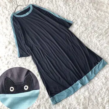 새상품급 아츠코 마타노 와코루 룸웨어 검은 고양이 롱 원피스