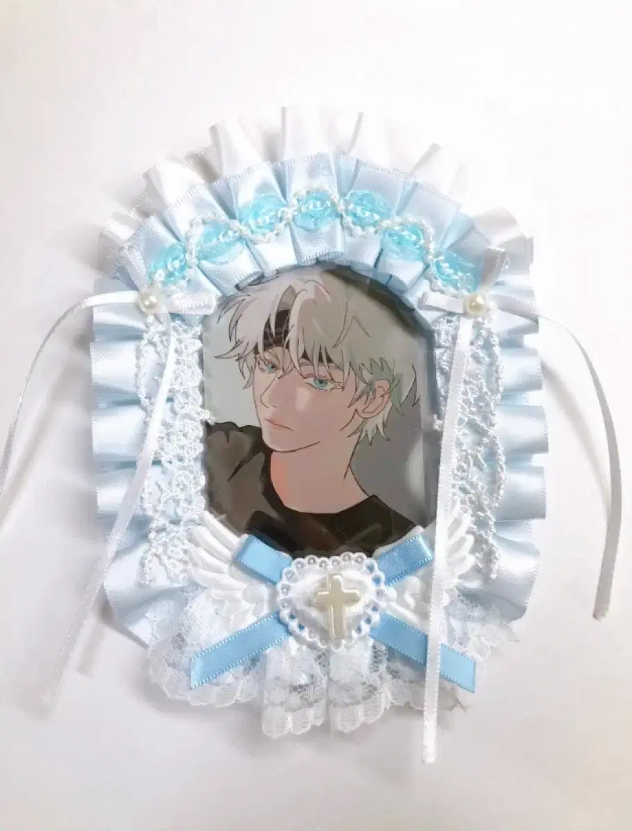 Sky blue lace toploader ribbon top꾸 idol poca