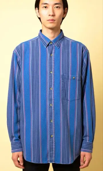 빈티지 L 80년대 90년대 스트라이프 긴팔 셔츠