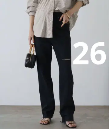 YANUK x LOUNGEDRESS 데미지 스트레이트 데님 LEA 26