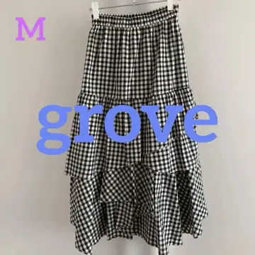 grove 깅엄 체크 티어드 롱 스커트