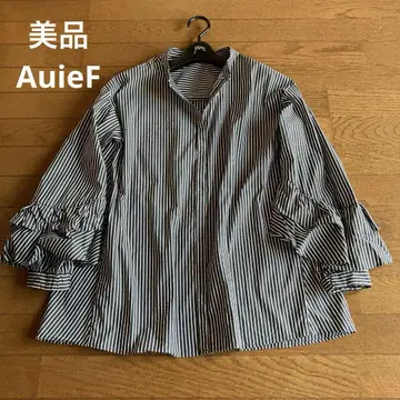 새상품급 AuieF 노카라 셔츠 블라우스 긴팔 스트라이프 사이즈 38