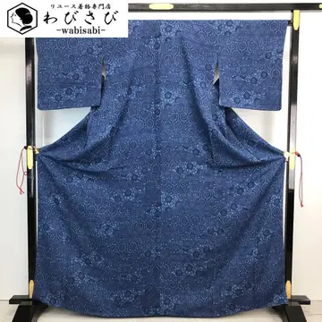 코몬 형염 꽃덩굴무늬 남색 크레이프 원단 톨 사이즈 K-4385