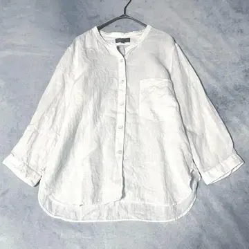 MARGARET HOWELL 칼라리스 셔츠 린넨 셔츠 7부 소매 화이트
