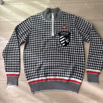 le coq sportif 체크 무늬 하프 지퍼 니트 스웨터 M 사이즈