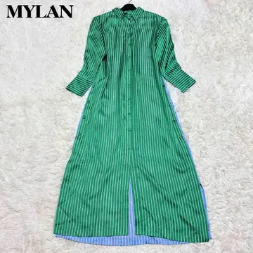 인기! 컨디션 최상 MYLAN 셔츠 원피스 바이컬러 새틴 스트라이프