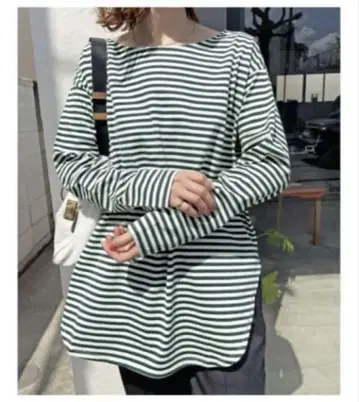 스픽 앤 스팬 루즈 롱 슬리브 T 그린 보더