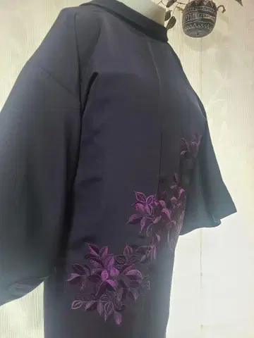 겉옷 깃털 패턴 자수 순수 실크