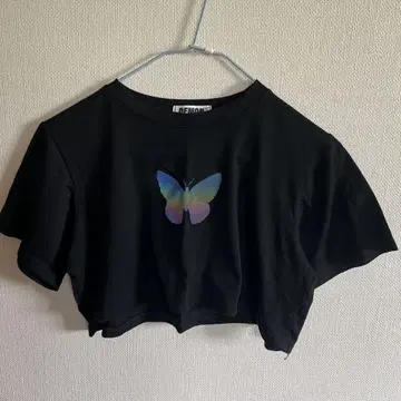 미니 기장 크롭 T셔츠 버터플라이 댄스복