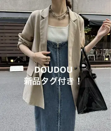 택 포함 새상품! DOUDOU 워셔블 시어 더블 자켓 베이지