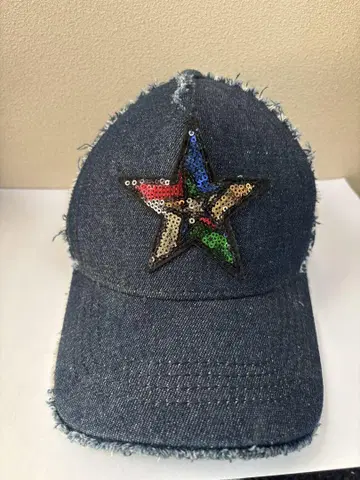 TRUE STAR 다크 블루 스팽글 별 모양 캡
