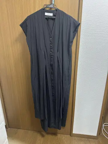 블랙 슬리브리스 롱 셔츠 원피스