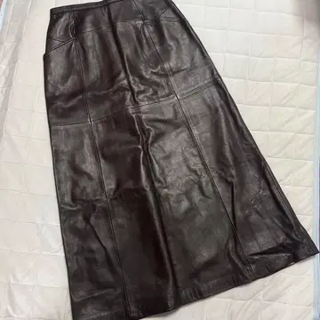 INGEBORG 양가죽 롱 스커트 M 다크 브라운