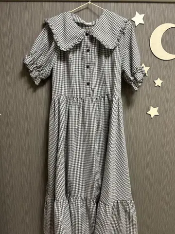 아오키 미사코 시마무라 깅엄 체크 반팔 원피스 그레이 LL