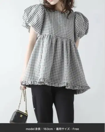 AMELY 퍼프 소매 깅엄 체크 상의
