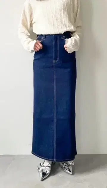 데님 스트레이트 롱 스커트