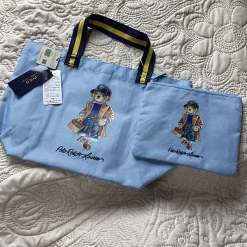새상품 랄프 로렌 토트백 파우치 포함 폴로베어 스카이블루
