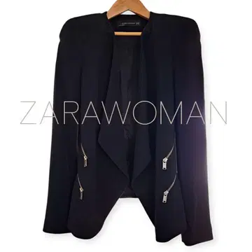 새상품급 ZARA 자라 지퍼 디자인 V넥 노카라 자켓 스트레치 소재 블랙