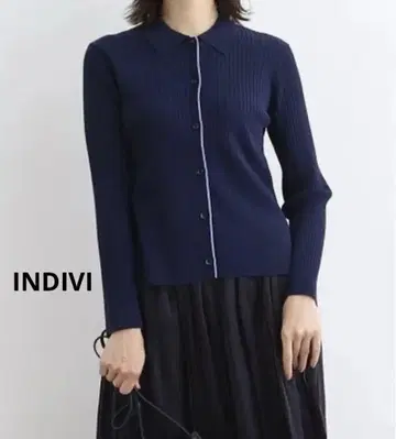 INDIVI [ 세탁 가능 / 바이컬러 ] 카라 부착 리브 가디건