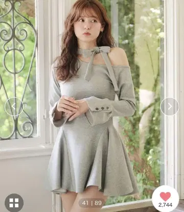 Fupel 원숄 넥 리본 분또 미니 원피스