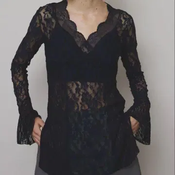 AMERI COMBINATION LACE TOP 블랙