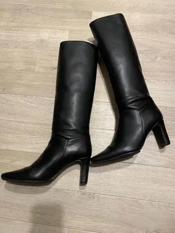 Mila Owen 블랙 스틸레토 롱 부츠