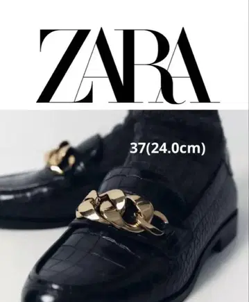 새상품 ZARA 체인 리프 가공 모카신 37 블랙 금