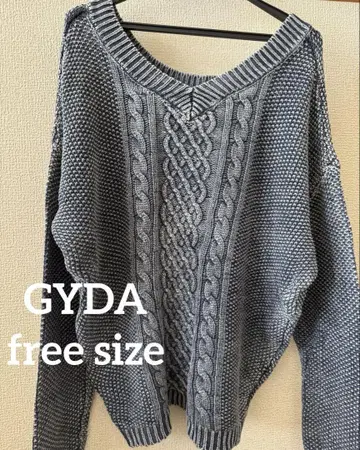 GYDA 케이블 짜임 코튼 니트 빈티지 블루 스웨터 데님 라이크