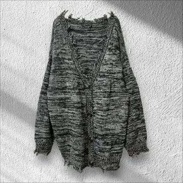 [ 아베일 ] SUREVE 고품질 니트 가디건 데미지 가공 블랙 긴팔