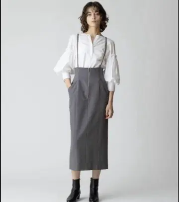 [ allureville ] 프론트 지퍼 서스펜더 타이트 스커트