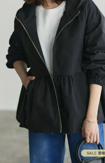 Pierrot 헴 플레어 후디 블루종 블랙 S