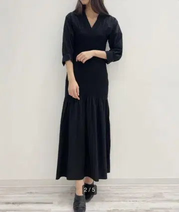 COCODEAL 코코딜 셔링 롱 원피스 블랙