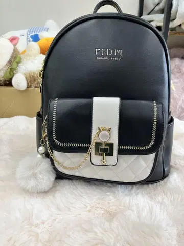 FIDM 블랙 화이트 백팩 백팩