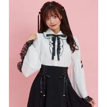 시크릿허니 펄 옷깃 프릴 소매 블라우스 지뢰계 양산형