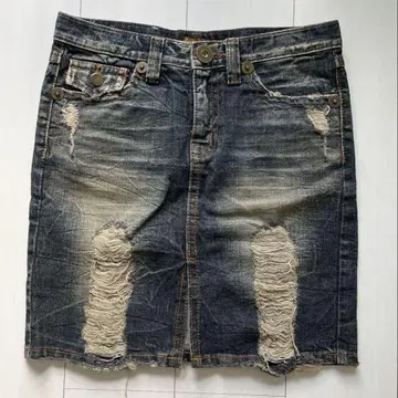 데미지 가공 데님 미니 스커트