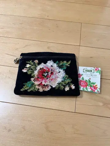 FEILER 꽃무늬 자수 파우치 블랙