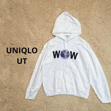 유니클로/UNIQLO 빅 후드티 XL 오버 사이즈 프린트 화이트 남성용