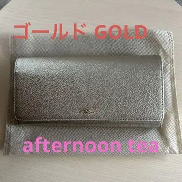 애프터눈 티 카부세 장지갑 플라워 참 천연 가죽 골드