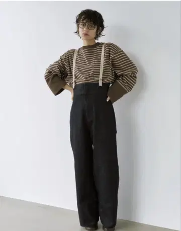 스트라이프 패턴 서스펜더 오버롤