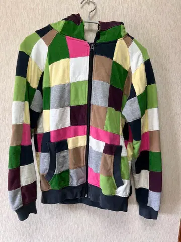 멀티 컬러 패치워크 후드 부착 후드티 구제 의류 여성용