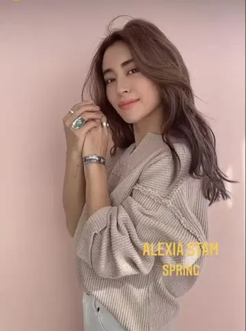 ALEXIA STAM 베이지 리브 편직 긴팔 니트